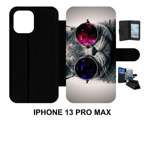 Etui À Rabat Iphone 13 Pro Max - Chat Qui A La Classe - Simili-Cuir - Noir