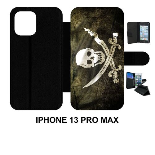 Etui À Rabat Iphone 13 Pro Max - Drapeau De Pirate - Simili-Cuir - Noir
