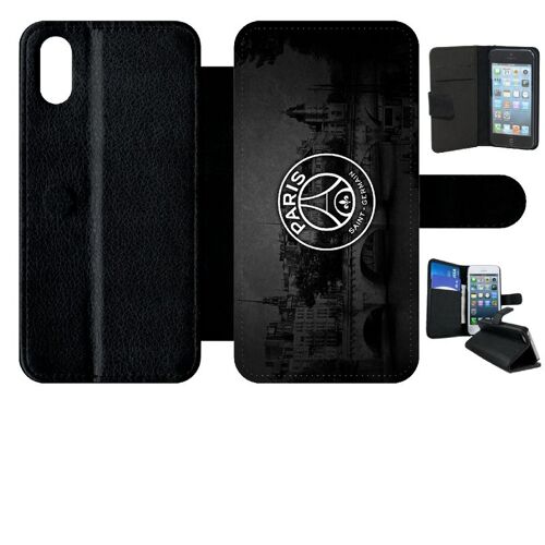Etui À Rabat Iphone X - Psg Paris Saint Germain La Seine - Simili-Cuir - Noir
