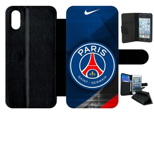 Etui À Rabat Iphone X - Psg Paris Saint Germain Metalise - Simili-Cuir - Noir