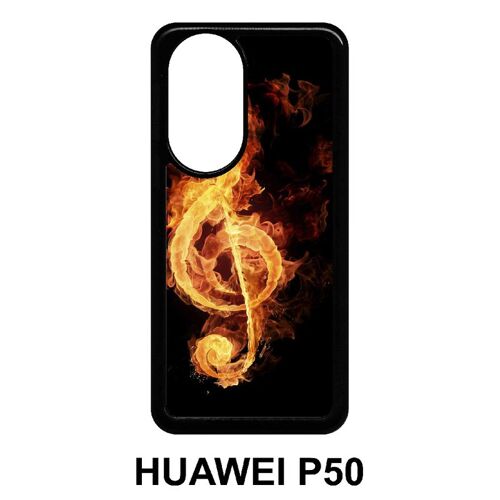 Coque huawei p50 - clef de sol en feu - silicone - noir