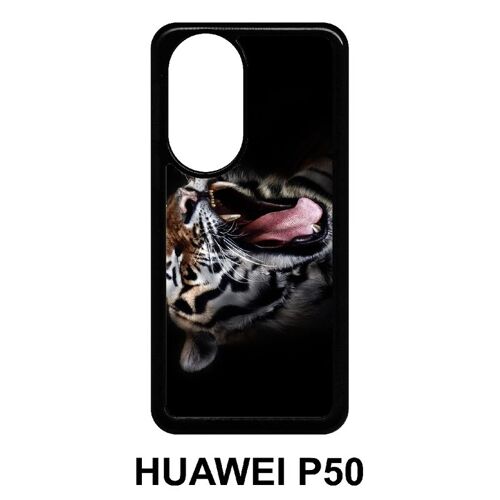 Coque Huawei P50 - Tete De Tigre Sauvage - Silicone - Noir