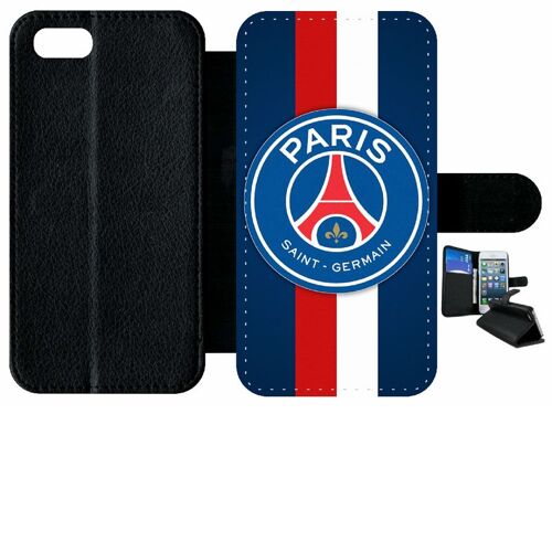 Etui À Rabat Iphone 8 - Psg Paris Saint Germain Bleu Blanc Rouge - Simili-Cuir - Noir