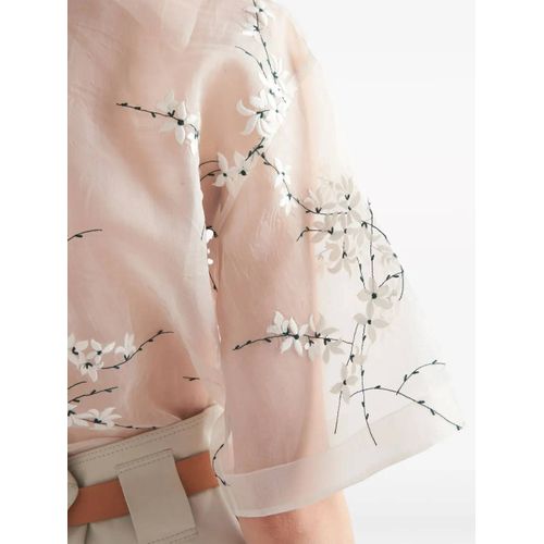 Prada Chemise En Soie Transparente À Fleurs Brodées - Blanc