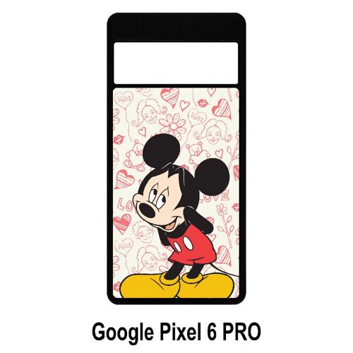 Coque google pixel 6 pro - disney mickey love - silicone - noir
