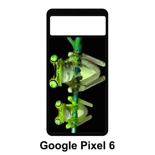 Coque Google Pixel 6 - Deux Grenouilles Vertes Suspendues - Silicone - Noir