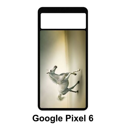 Coque Google Pixel 6 - Cheval Blanc En Course - Silicone - Noir