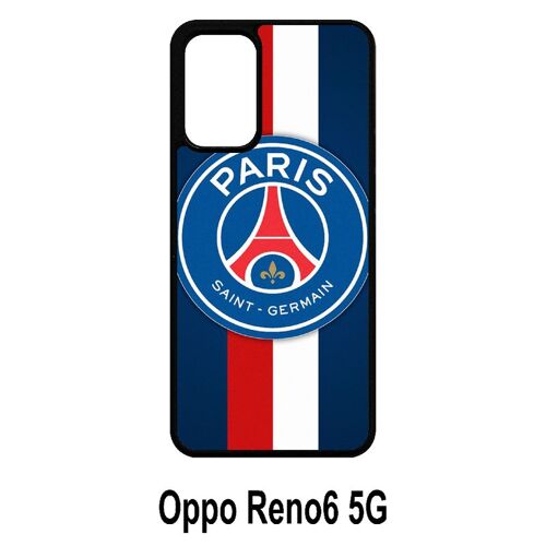 Coque pour oppo reno6 5g - psg paris saint germain bleu blanc rouge - silicone - noir