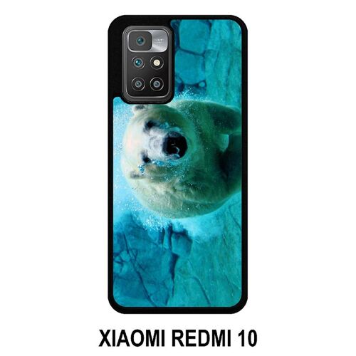 Coque xiaomi redmi 10 - gros ours blanc plongee - silicone - noir