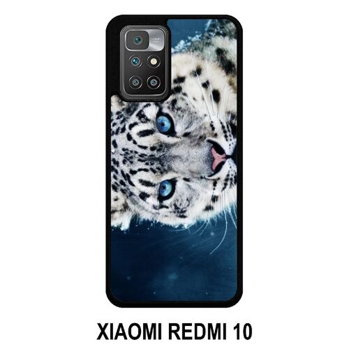 Coque Xiaomi Redmi 10 - Tigre Blanc Yeux Bleus - Silicone - Noir