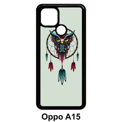 Coque oppo a15 - dreamcatcher hibou tribal - noir
