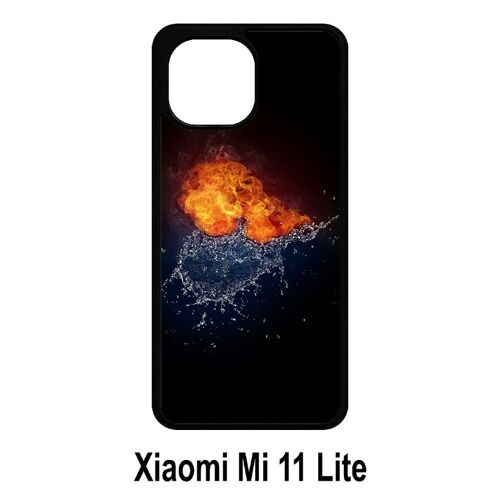Coque pour xiaomi mi 11 lite - duo de coeurs eau et flamme - silicone - noir