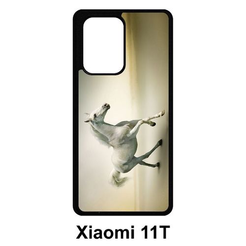 Coque Pour Xiaomi 11t - Cheval Blanc En Course - Silicone - Noir