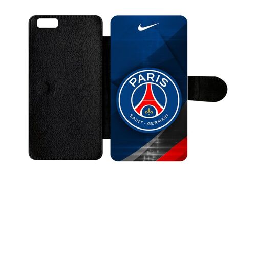 Etui À Rabat Iphone 6+ - Psg Paris Saint Germain Metalise - Simili-Cuir - Noir