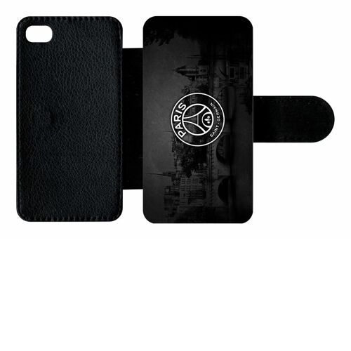 Etui À Rabat Iphone 4s - Psg Paris Saint Germain La Seine - Simili-Cuir - Noir