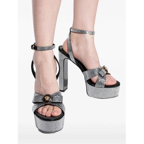 Versace Sandales Plateforme 160 Mm Ornées De Cristaux - Noir