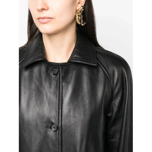 Toteme Manteau En Cuir À Manches Raglan - Noir