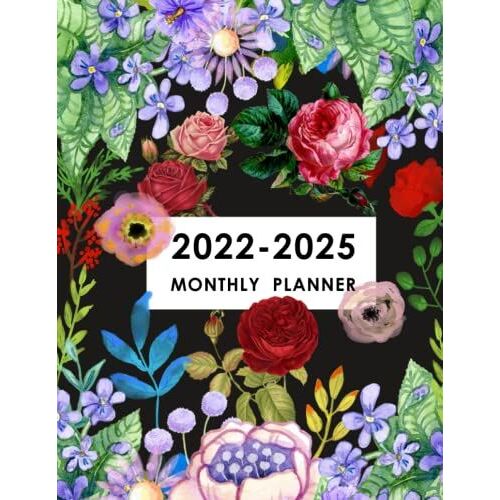2022 - 2025 Monthly Planner Floral Cover: Full 4 Years From January 2022 Through December 2025, 48-Month Calendar, 8.5x11in