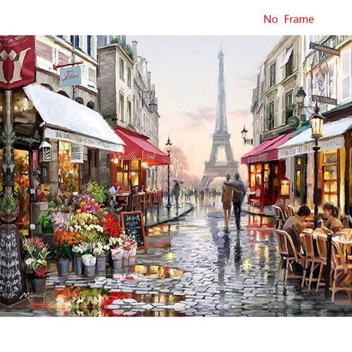 Peinture À L'huile Numérique Par Numéros, Rue De Paris, Bricolage, Toile Murale, Décor De Maison, Livraison Directe
