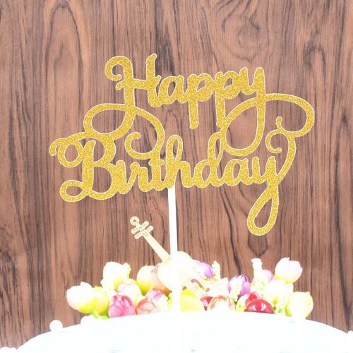 Décoration De Gâteau En Papier Joyeux Anniversaire, 1 Pièce, Gillter, Drapeau Anglais, Alphabet, Accessoires De Fête D'anniversaire Pour Enfants