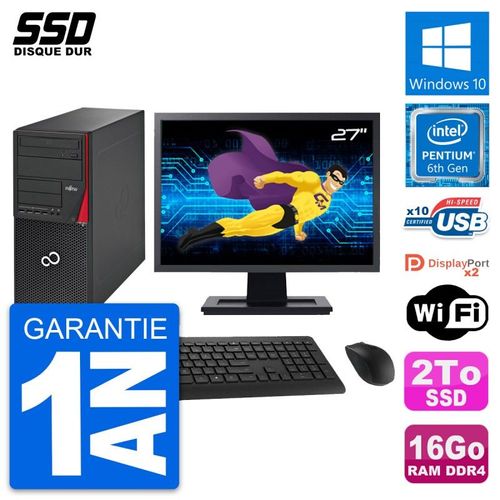 PC Tour Fujitsu Esprimo P756 MT Ecran 27" G4400 RAM 16Go SSD 2To Windows 10 Wifi