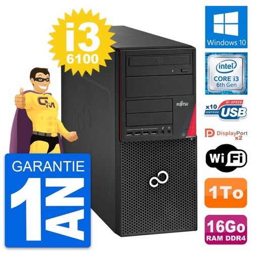 PC Tour Fujitsu Esprimo P756 MT Core i3-6100 RAM 16Go Disque 1To Windows 10 Wifi