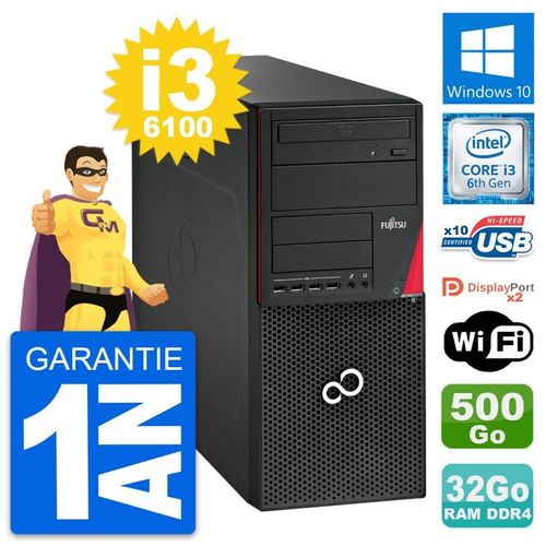 PC Tour Fujitsu Esprimo P756 MT i3-6100 RAM 32Go Disque 500Go Windows 10 Wifi