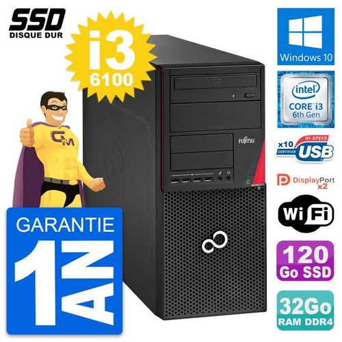 PC Tour Fujitsu Esprimo P756 MT Intel i3-6100 RAM 32Go SSD 120Go Windows 10 Wifi