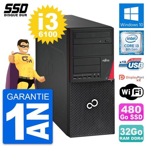 PC Tour Fujitsu Esprimo P756 MT Intel i3-6100 RAM 32Go SSD 480Go Windows 10 Wifi