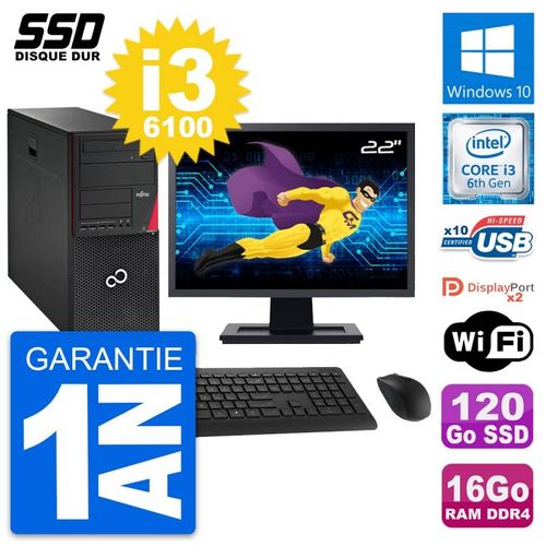 PC Tour Fujitsu P756 Ecran 22" Intel i3-6100 RAM 16Go SSD 120Go Windows 10 Wifi