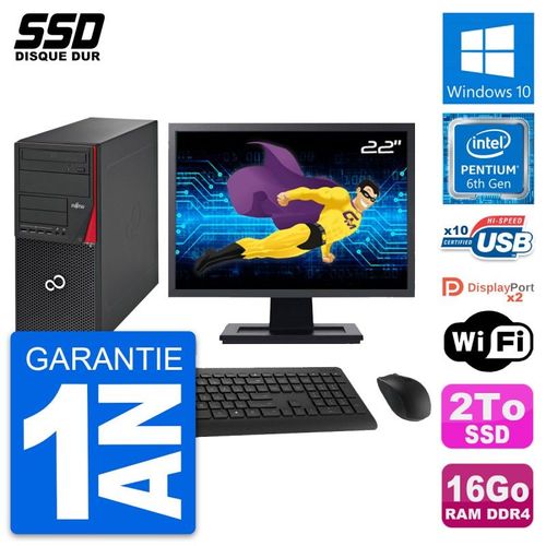PC Tour Fujitsu Esprimo P756 MT Ecran 22" G4400 RAM 16Go SSD 2To Windows 10 Wifi