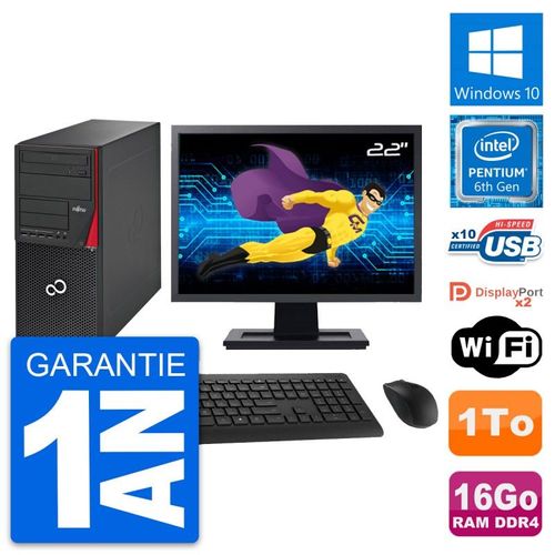 PC Tour Fujitsu P756 Ecran 22" Pentium G4400 RAM 16Go Disque 1To Windows 10 Wifi
