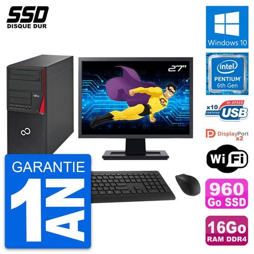 PC Tour Fujitsu P756 Ecran 27" Pentium G4400 RAM 16Go SSD 960Go Windows 10 Wifi