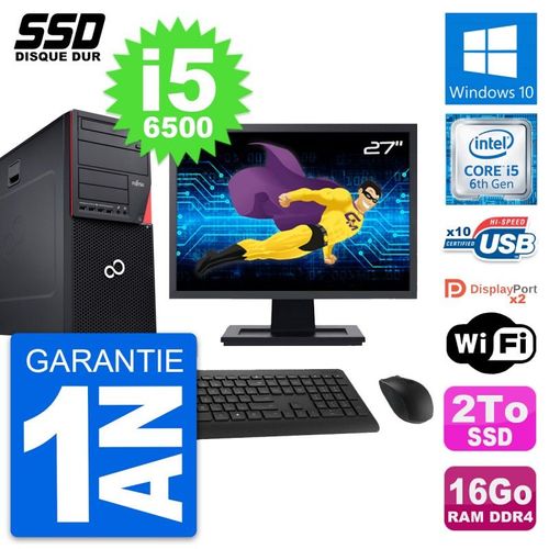 PC Tour Fujitsu Esprimo P756 Ecran 27" i5-6500 RAM 16Go SSD 2To Windows 10 Wifi