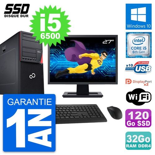 PC Tour Fujitsu P756 Ecran 27" Intel i5-6500 RAM 32Go SSD 120Go Windows 10 Wifi
