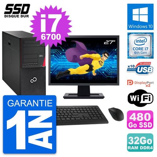 PC Tour Fujitsu P756 Ecran 27" Intel i7-6700 RAM 32Go SSD 480Go Windows 10 Wifi
