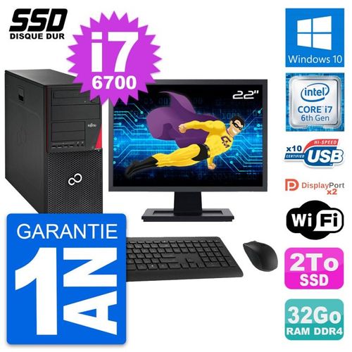 PC Tour Fujitsu Esprimo P756 Ecran 22" i7-6700 RAM 32Go SSD 2To Windows 10 Wifi