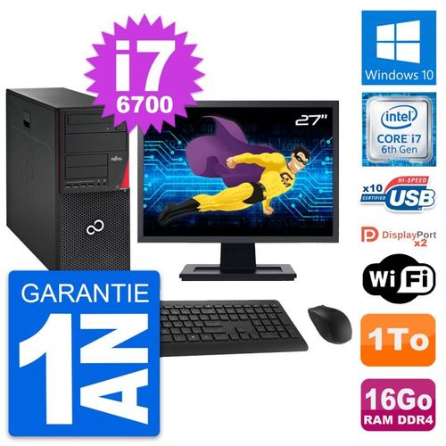 PC Tour Fujitsu P756 Ecran 27" Intel i7-6700 RAM 16Go Disque 1To Windows 10 Wifi