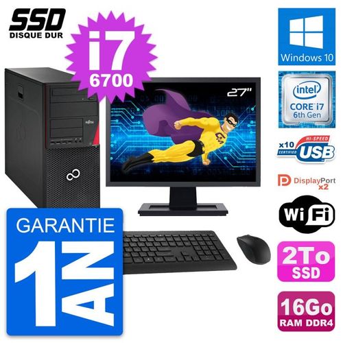 PC Tour Fujitsu Esprimo P756 Ecran 27" i7-6700 RAM 16Go SSD 2To Windows 10 Wifi