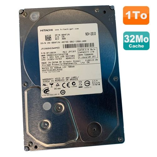 Disque Dur 1To SATA 3.5" HITACHI HDS721010CLA332 Dell 00HF1N 0HF1N 7200RPM 32Mo