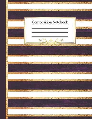 Composition Notebook: 120 Lined Pages | College Ruled Composition | 8.5x11 In. | Perfect For School, Work, Or Home | Purple White Gold Stripe Design