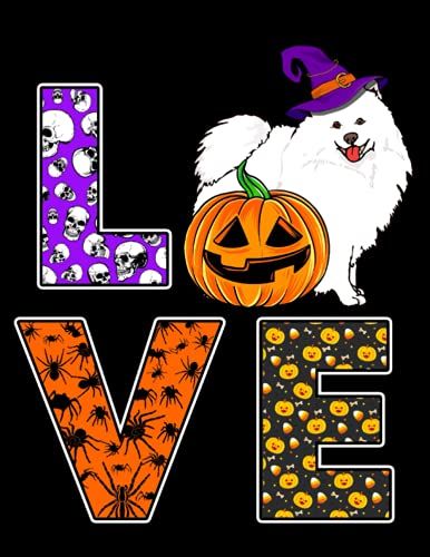 Halloween Composition Notebook: Love American Eskimo Witch Hat Pumpkin Halloween Journal Notebook, (8.5 X 11 In, 120 Pages) Halloween Gift For Dog Lover, Dog Owner, Puppy Lover