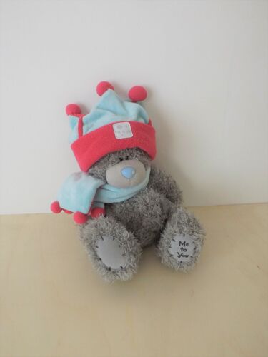 Doudou Peluche Ours Gris Me To You Bonnet Écahrpe Bleu Rose