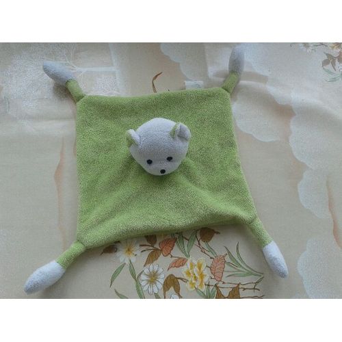 Doudou Plat Ours Vert Musti De Mustela