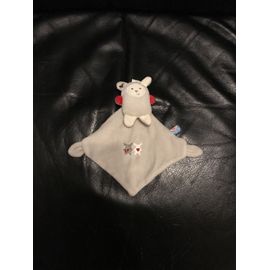 Doudou Lapin Gris Et Rouge Guitare Et Coeur Sucre D'orge