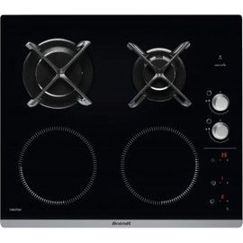 Brandt BPI6414BM - Table de cuisson mixte induction et gaz - 4 plaques de cuisson - Niche - largeur : 56 cm - profondeur : 49 cm - noir - avec avant biseauté