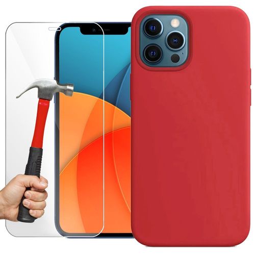 Coque Pour Iphone 13 Pro (6,1) Rouge Silicone Et 2 Verres Trempes Vitre Protection D'ecran
