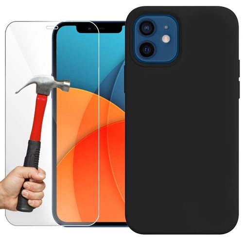 Coque Silicone Slim Pour Iphone 13 (6,1) Noir Et 2 Verres Trempes Vitre