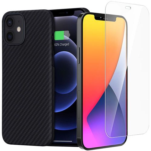 Coque Pour Iphone 13 Silicone Carbone Noir Et 2 Verres Trempes Film Vitre Protection D'ecran