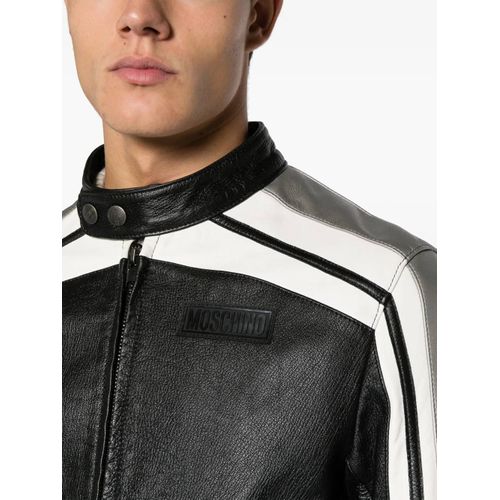 Moschino Veste De Moto En Cuir À Patch Logo - Noir